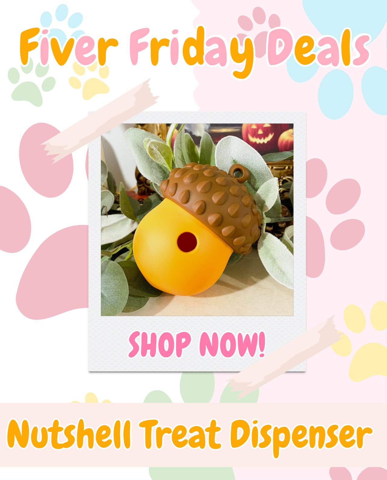 Fiver Friday Deals! ✨ (🧸 Halloween Dog Toy Bundle, 👻 Mystery Halloween Goodie Bags, 🥜 Nutshell Treat Dispenser Toy, 🦴 Pumpkin Spice Latte Drink & Happy Halloween Bone, 🕷️ Halloween Cat Wand & Toy & 🦊 2 Halloween Iced Biscuits Picked at Random)