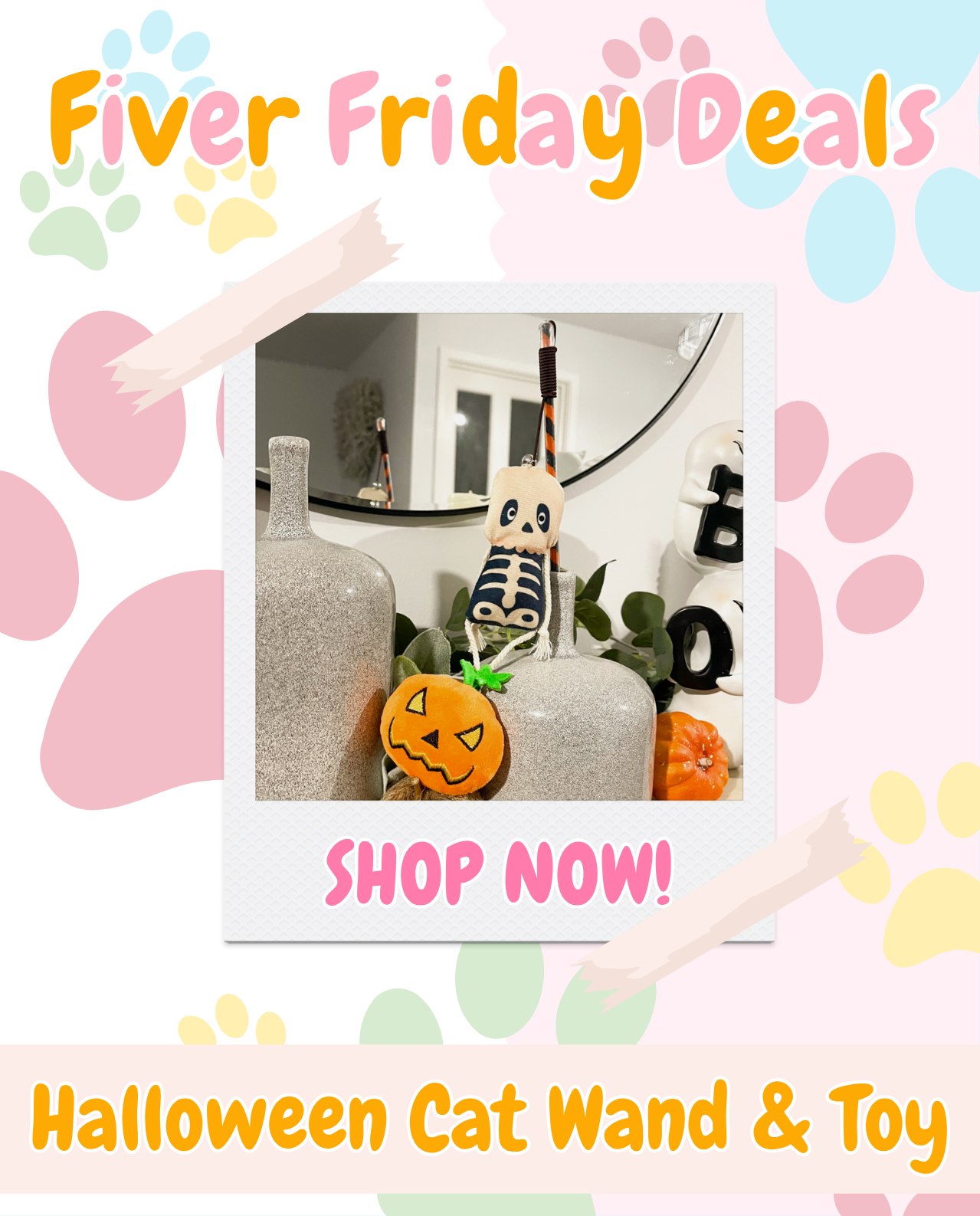 Fiver Friday Deals! ✨ (🧸 Halloween Dog Toy Bundle, 👻 Mystery Halloween Goodie Bags, 🥜 Nutshell Treat Dispenser Toy, 🦴 Pumpkin Spice Latte Drink & Happy Halloween Bone, 🕷️ Halloween Cat Wand & Toy & 🦊 2 Halloween Iced Biscuits Picked at Random)