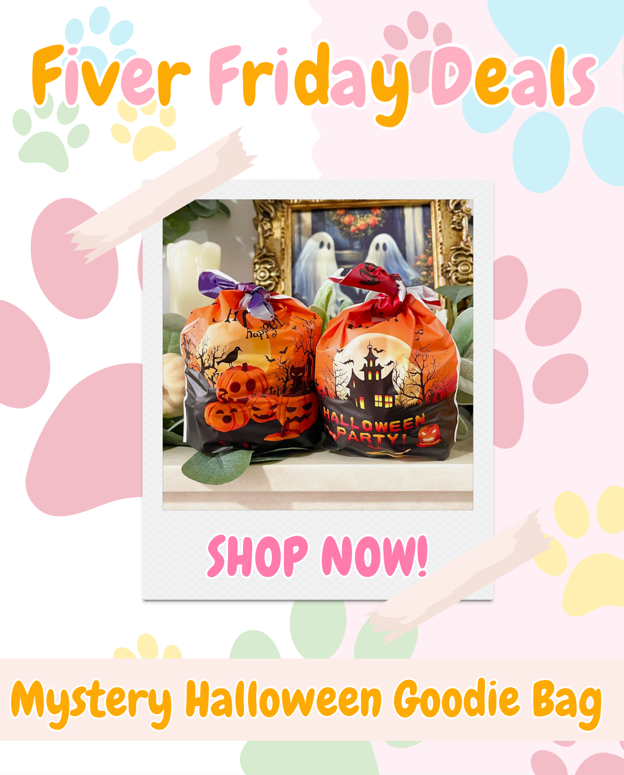 Fiver Friday Deals! ✨ (🧸 Halloween Dog Toy Bundle, 👻 Mystery Halloween Goodie Bags, 🥜 Nutshell Treat Dispenser Toy, 🦴 Pumpkin Spice Latte Drink & Happy Halloween Bone, 🕷️ Halloween Cat Wand & Toy & 🦊 2 Halloween Iced Biscuits Picked at Random)