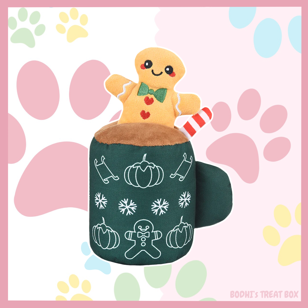 HugSmart Gingerbread Latte 🎄| 2-in-1 Interactive Squeaky Dog Toy
